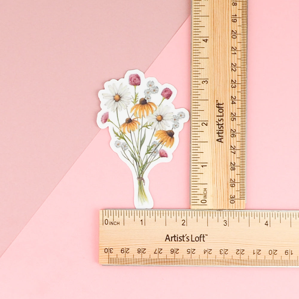 Wild Flower Bouquet vinyl sticker with ruler for measurements 
